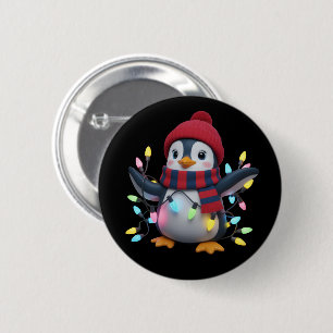 Weihnachtslichter Pinguin trägt Xmas-Hut Pinguine Button