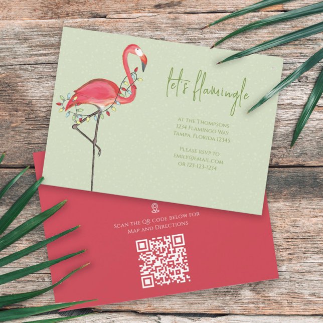 Weihnachtslichter Pink Flamingo QR Code Karte (Von Creator hochgeladen)