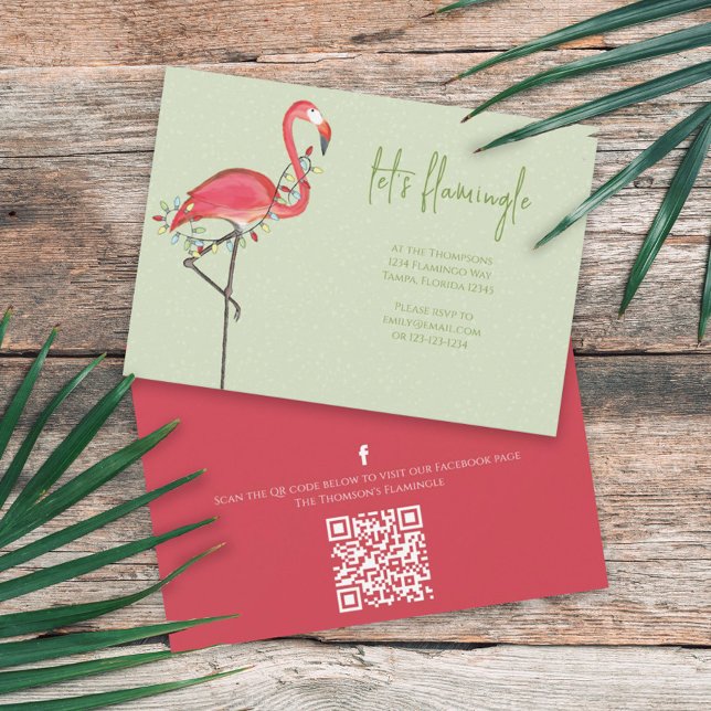 Weihnachtslichter Rosa Flamingo QR Code Einladung (Von Creator hochgeladen)