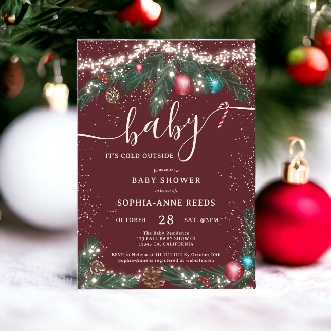 Weihnachtslichter Schneekiefer Babydusche Einladung (Winter Christmas lights snowy pine baby shower Invitation)
