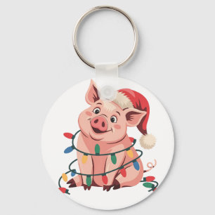 Weihnachtslichter Schwein mit Xmas Hut - Schwein L Schlüsselanhänger
