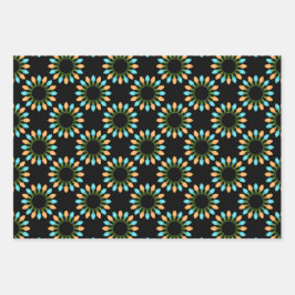 Weihnachtslichtkreise Muster Orange und Blau Geschenkpapier Set