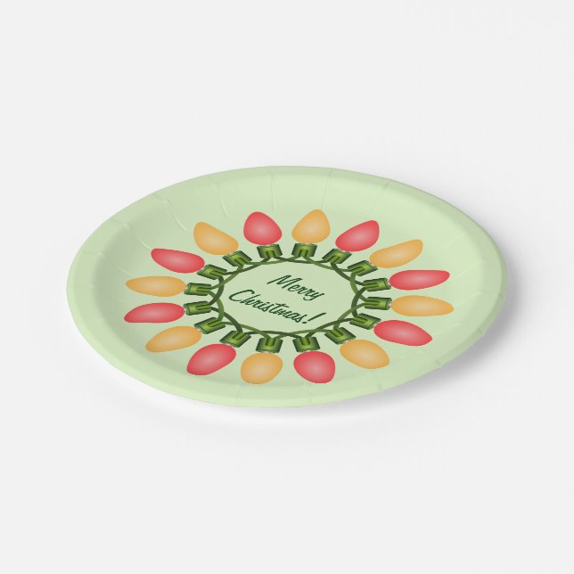 Weihnachtslichtzirkel in Rot und Orange Pappteller (Schrägansicht)