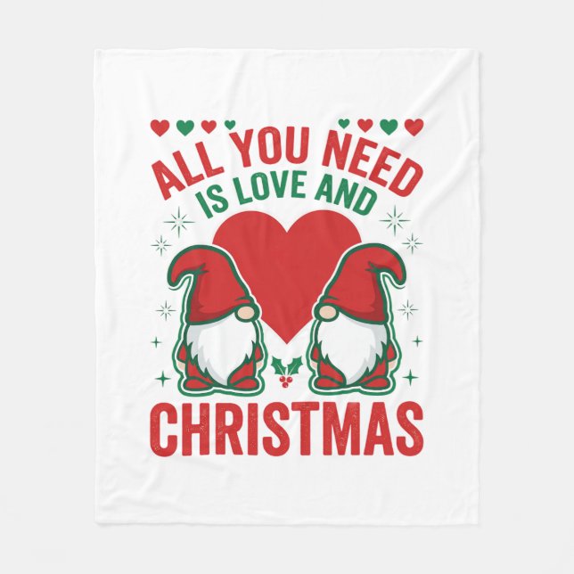 Weihnachtsliebe Herz Santa Gnom Design Fleecedecke (Vorderseite)