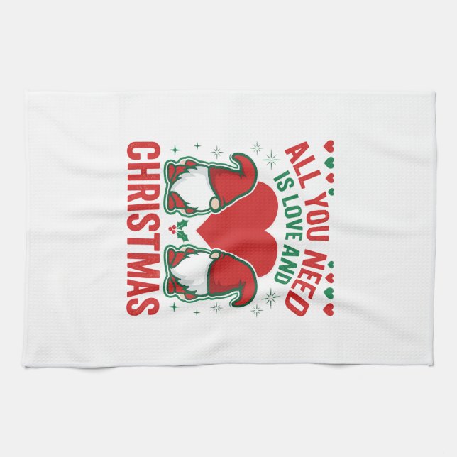 Weihnachtsliebe Herz Santa Gnom Design Geschirrtuch (Horizontal)