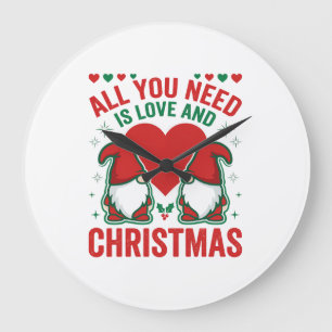 Weihnachtsliebe Herz Santa Gnom Design Große Wanduhr