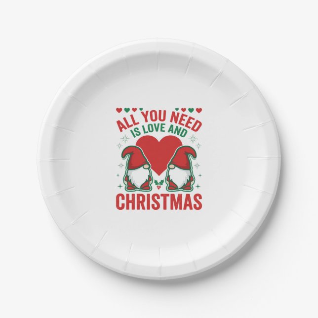 Weihnachtsliebe Herz Santa Gnom Design Pappteller (Vorderseite)