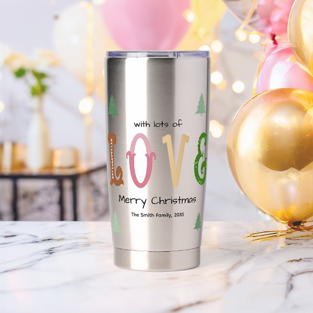Weihnachtsliebe Moderne Typografie Wasserflasche  Thermobecher (Send your warmest wishes to loved ones with this Christmas Love Typography Custom Insulated Tumbler.)