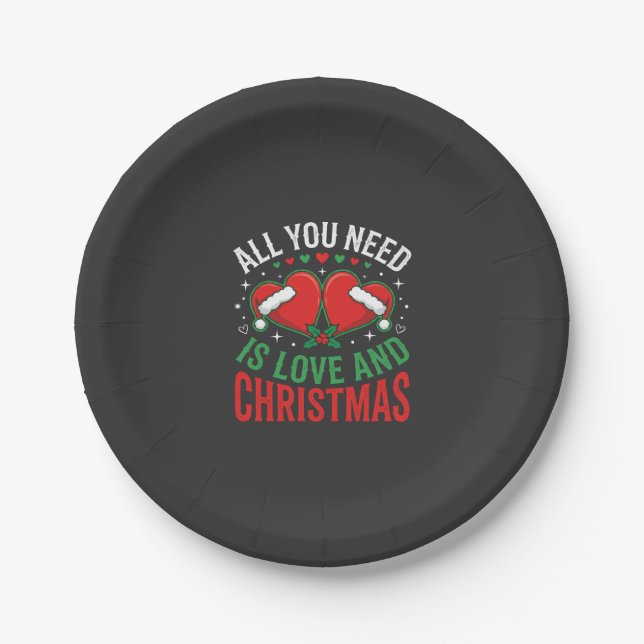 Weihnachtsliebe Santa-Hut-Typografie Pappteller (Vorderseite)