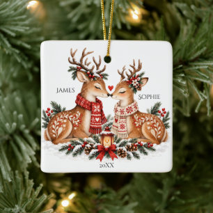 Weihnachtsliebe Skandinavisches Rentier-Paar Keramikornament