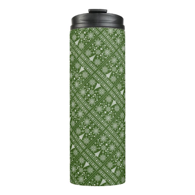 Weihnachtsliebhaber Kreuzmuster Sampler Design Thermosbecher (Vorderseite)