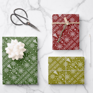 Weihnachtsliebhaber Kreuzmuster-Stichproben-Design Geschenkpapier Set