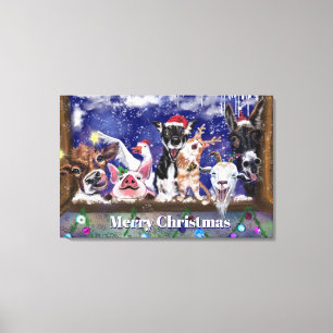 Weihnachtslied - Animal Party - Frohe Weihnachten Leinwanddruck