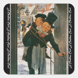 Weihnachtslied "Bob Cratchit und Tiny Tim" Quadratischer Aufkleber