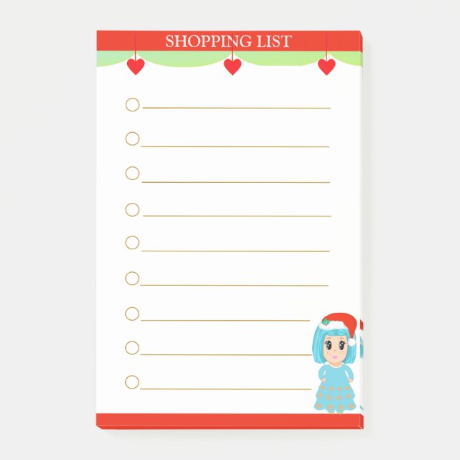 Weihnachtslied Mädchen Einkaufsliste Post-it Klebezettel (Vorderseite)