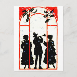 Weihnachtslied Sänger Silhouette 1920 Feiertagspostkarte