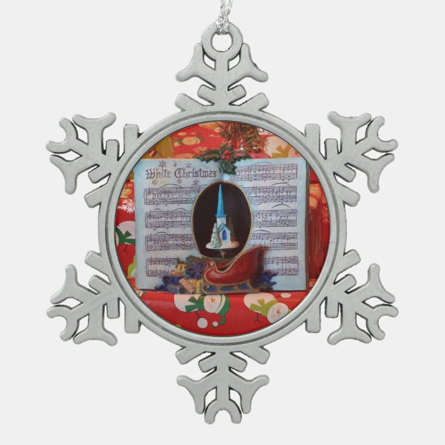 Weihnachtslied Schneeflocken Zinn-Ornament (Vorderseite)