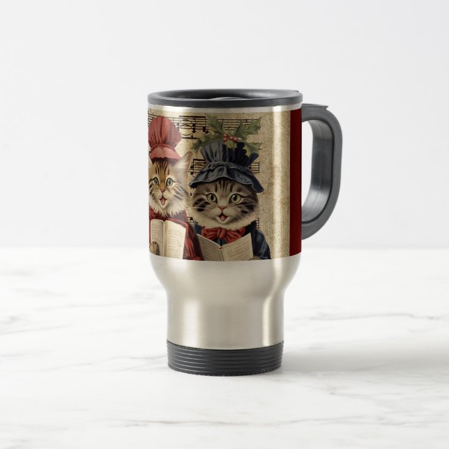 Weihnachtslied singenende Katzen Reisebecher (VorderseiteRechts)