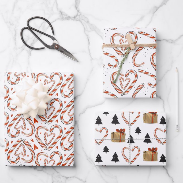 Weihnachtslieder, Herz, Bäume und Geschenke Geschenkpapier Set (Vorderseite)