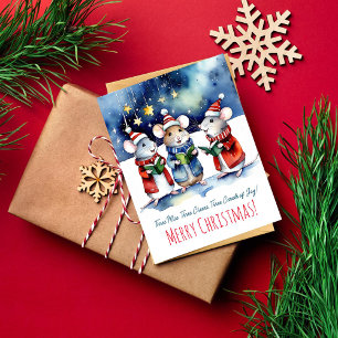 Weihnachtslieder Mäuse singen Aquarell niedlich Postkarte