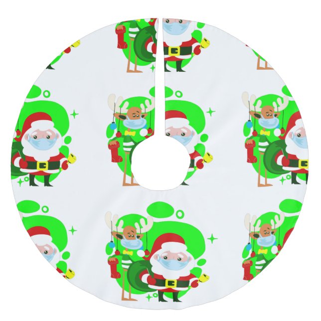 Weihnachtslieder Rentiere Polyester Weihnachtsbaumdecke (Vorderseite)