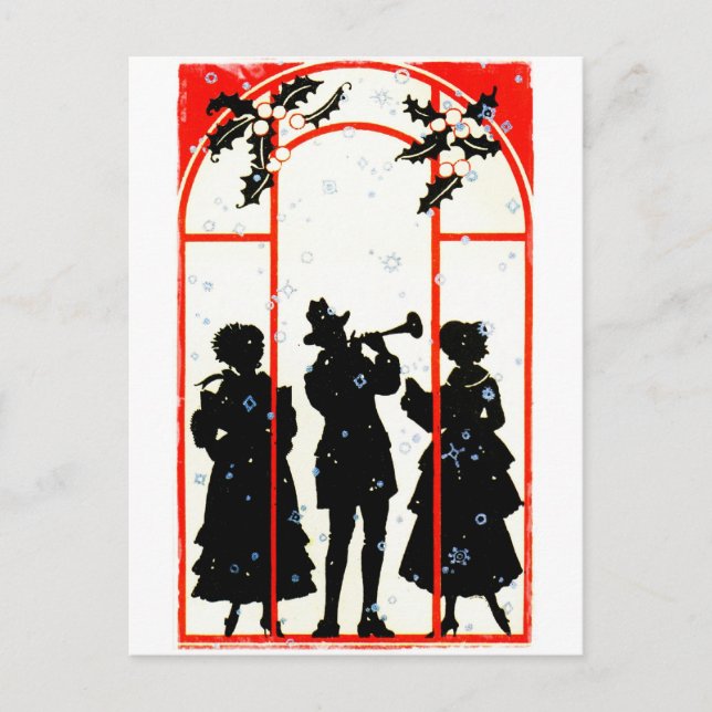 Weihnachtslieder-Silhouette 1920 Feiertagspostkarte (Vorderseite)