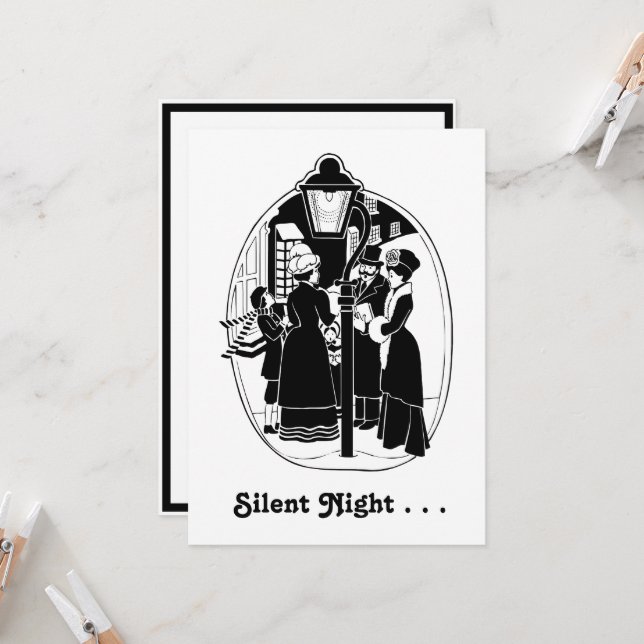 Weihnachtslieder singen Schwarz-weiß Karte (Vorderseite/Rückseite Beispiel)