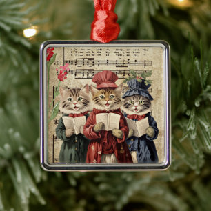 Weihnachtslieder singende Katzen Ornament Aus Metall
