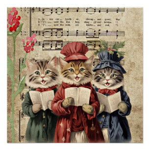 Weihnachtslieder singende Katzen Poster