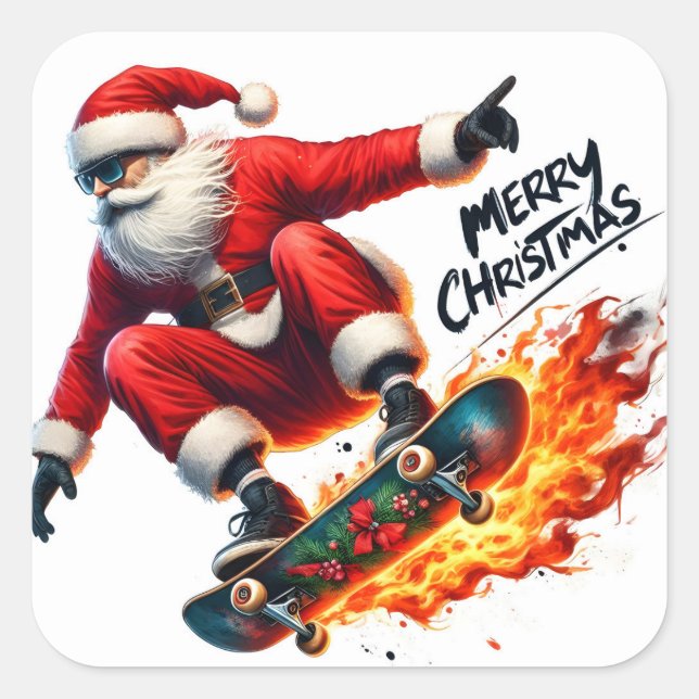 Weihnachtslieder Skate bei Sonnenuntergang Quadratischer Aufkleber (Vorderseite)