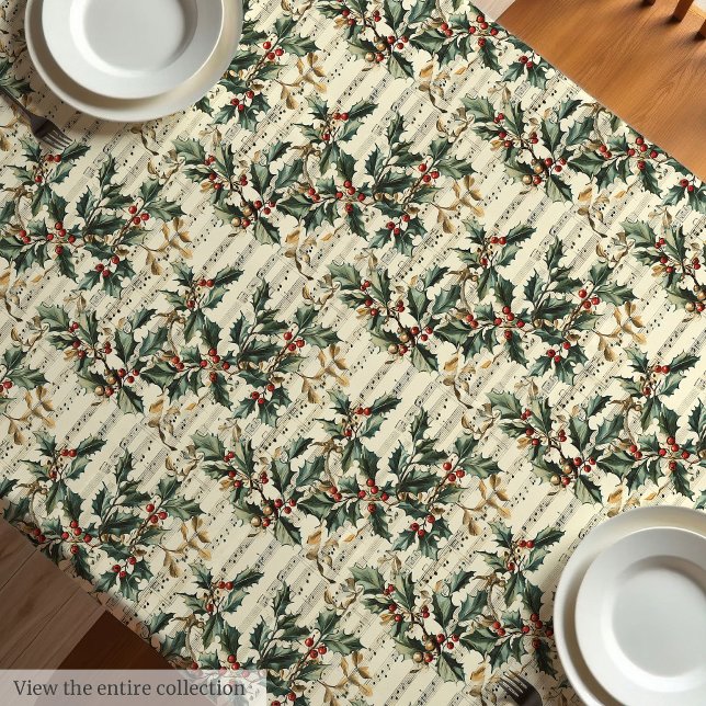 Weihnachtslieder und Heilige Beerendecke Tischdecke (Vintage Christmas carols & holly berry tablecloth)