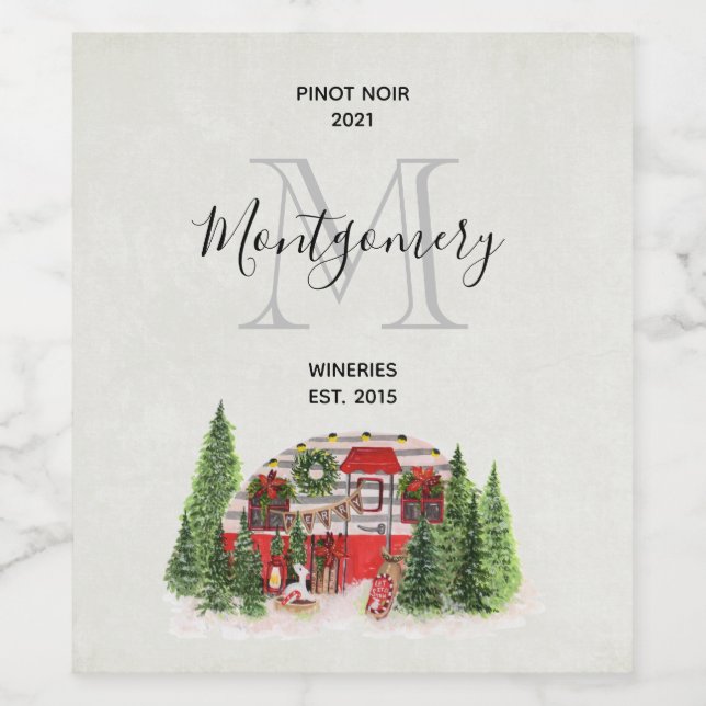 Weihnachtsliegeplatz Rustikale Landschaft Weinbau Weinetikett (Einzelnes Label)