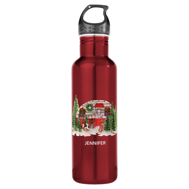 Weihnachtsliegeplatz Rustikale Szene Edelstahlflasche (Vorderseite)