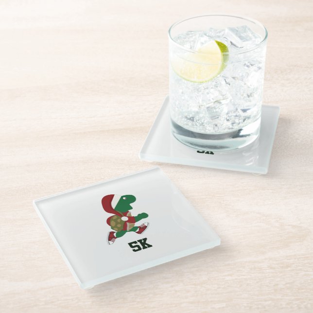Weihnachtsliegeschildkröte 5K Glasuntersetzer (Schrägansicht)
