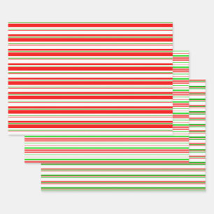 Weihnachtslines in Rot, Weiß, Grün Geschenkpapier Set
