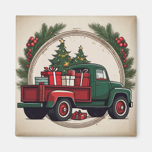 Weihnachtslkw mit Bäumen und Geschenken Magnet