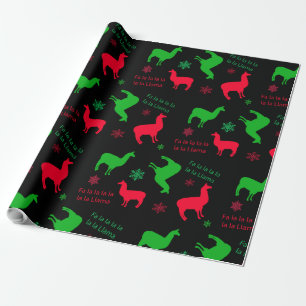 Weihnachtsllamas und Schneeflocken Rot und Grün Geschenkpapier