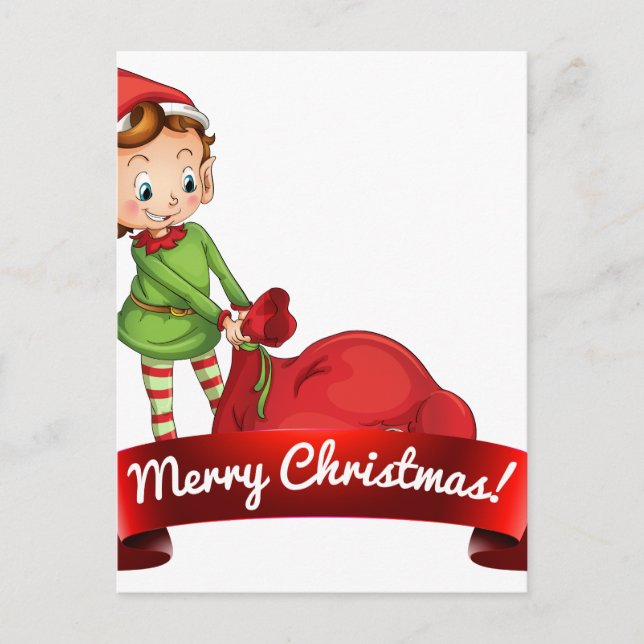 Weihnachtslogo mit Elf Feiertagspostkarte (Vorderseite)