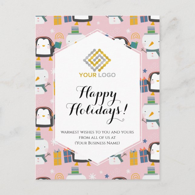 Weihnachtslogo Niedliche Pinguine Snowmen Business Postkarte (Vorderseite)