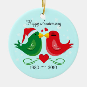 Weihnachtslovebirds-Jahrestags-Verzierung Keramikornament