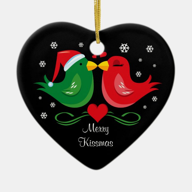 Weihnachtslovebirds-personalisierte Verzierung Keramik Ornament (Vorne)