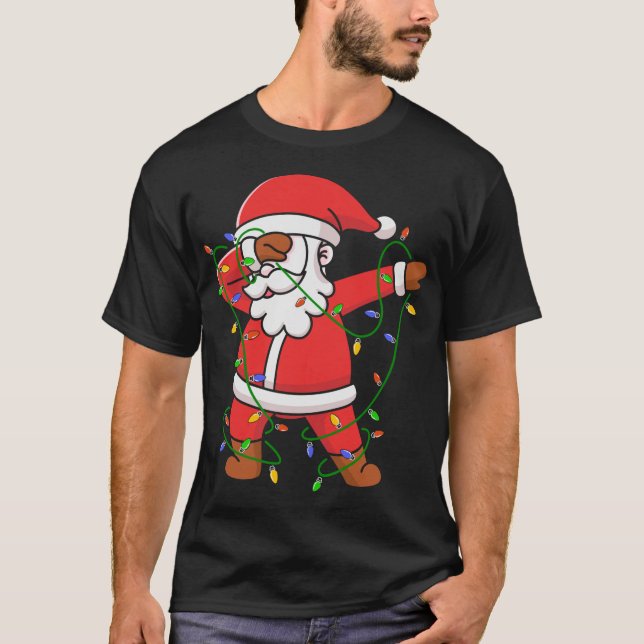 Weihnachtslustige Dabbin Santa mit Lichter T - Shi T-Shirt (Vorderseite)