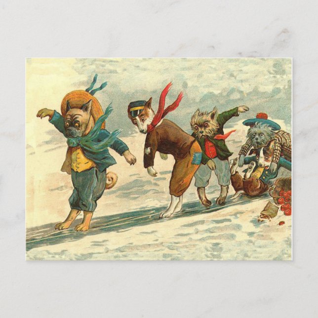 Weihnachtslustige Hunde Hunde Snowballkampf Feiertagspostkarte (Vorderseite)