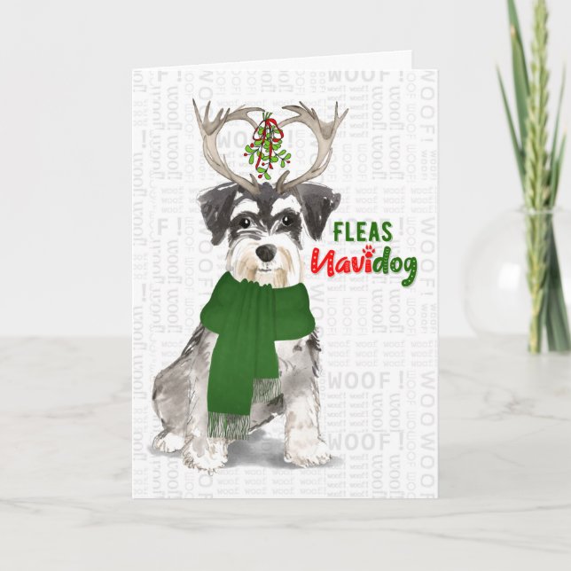 Weihnachtslustige Miniatur Schnauzer Fleas NaviDOG Feiertagskarte (Vorderseite)