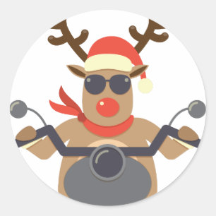 Weihnachtslustiges Rudolf-Radfahrer-Motorrad Runder Aufkleber