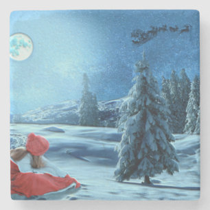 Weihnachtsmädchen auf Schlitten Steinuntersetzer