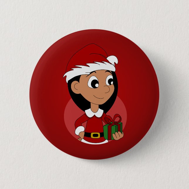 Weihnachtsmädchen-Cartoon Button (Vorderseite)