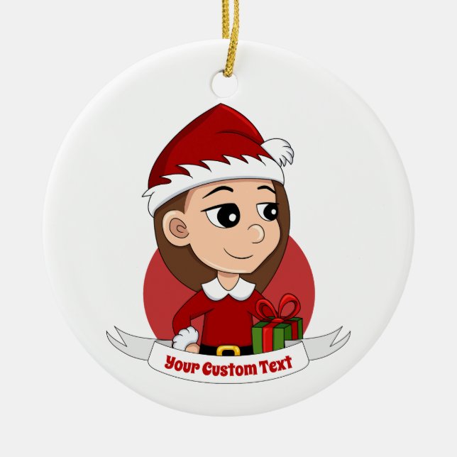 Weihnachtsmädchen Cartoon Keramik Keramik Ornament (Vorne)