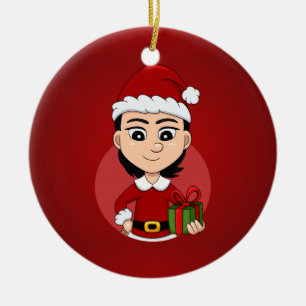 Weihnachtsmädchen Cartoon Keramik Ornament