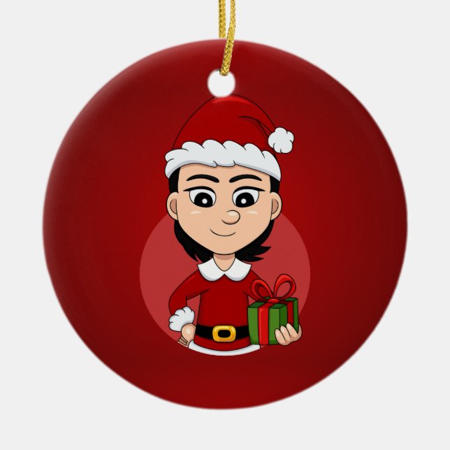 Weihnachtsmädchen Cartoon Keramik Ornament (Vorne)
